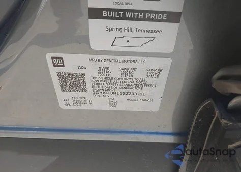 2025 Cadillac Lyriq Sport W/1Sf из США, поврежденный, VIN 1GYKPURL5SZ303731